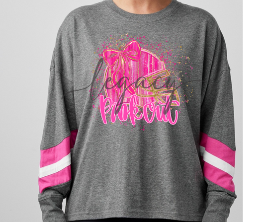 Helmet Pink Out Football Drip Long Sleeve Varsity Style Top Ogemaw Browns Falcon Football 2025