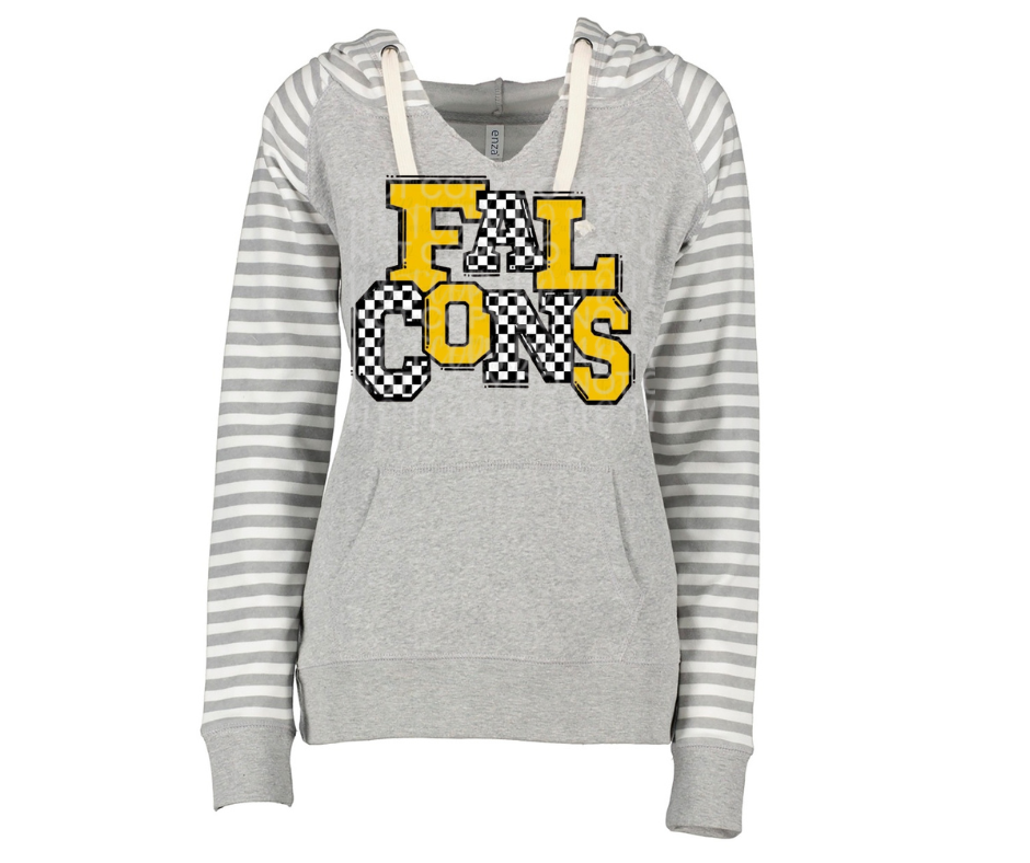 Falcons yellow checkered Striped Sleeves Hoodie Top Options Ogemaw Falcons 2025