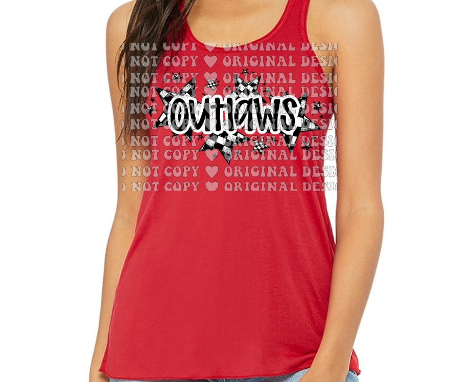Ogemaw Outlaws 2025 Softball Red Black Gray Tank Top Options Checkered Outlaws Stars