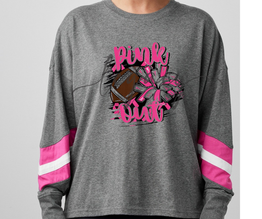 Football & Pom Pink Out Football Drip Long Sleeve Varsity Style Top Ogemaw Browns Falcon Football 2025
