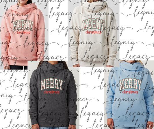 Merry Christmas Scene Cowl Neck Top Multi Color Options Holiday Magic