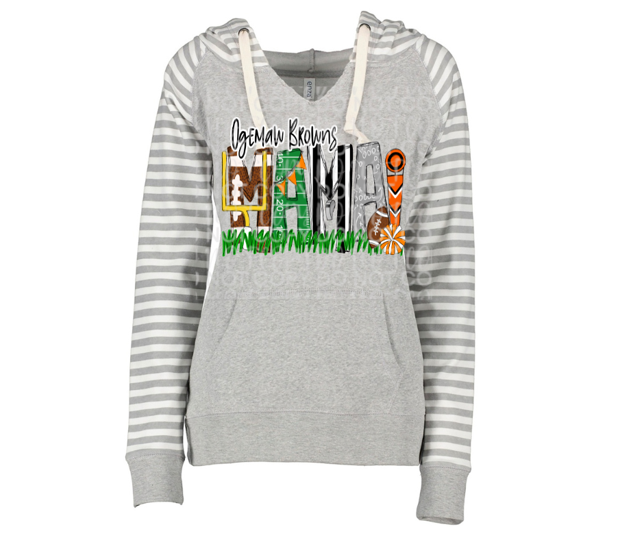 Ogemaw Browns Mama with optional sleeve detail Striped Sleeves Hoodie Top Options Ogemaw Browns 2025