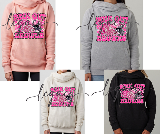 Pink Out Football Helmet Pom Cowl Neck Top Options Falcon Pink Out Football Ogemaw Browns 2025