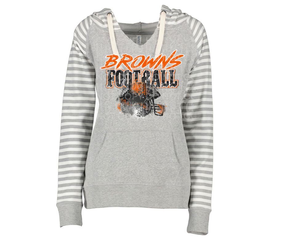 Browns Football Grunge Helmet Striped Sleeves Hoodie Top Options Ogemaw Browns 2025