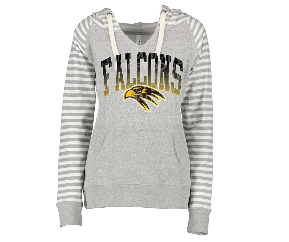 Falcons Ombre logo Striped Sleeves Hoodie Top Options Ogemaw Falcons 2025
