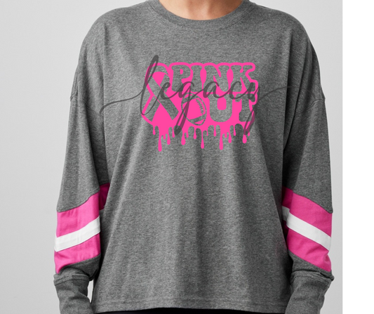 Pink Out Football Drip Long Sleeve Varsity Style Top Ogemaw Browns Falcon Football 2025