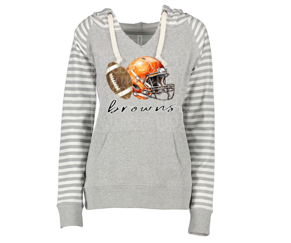 Browns Football Helmet Football Cursive Striped Sleeves Hoodie Top Options Ogemaw Browns 2025