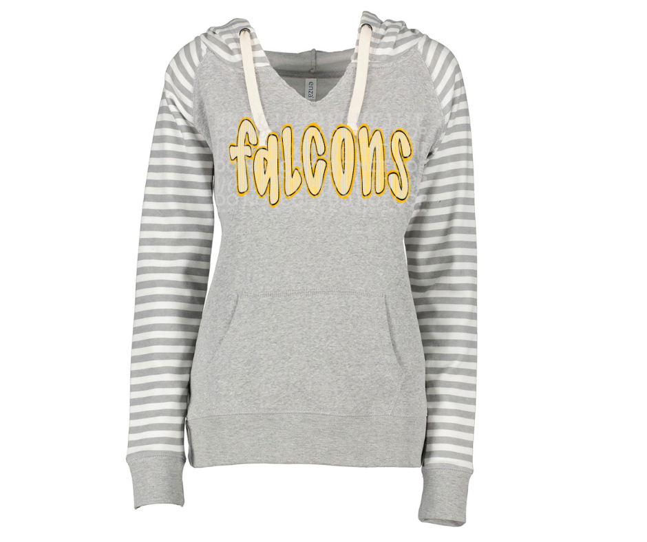 Falcons yellow lettering Striped Sleeves Hoodie Top Options Ogemaw Falcons 2025