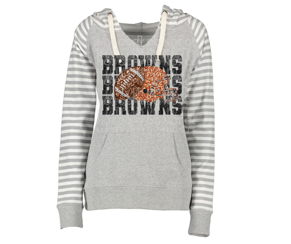 Stacked Faux Glitter Browns Football Helmet Striped Sleeves Hoodie Top Options Ogemaw Browns 2025