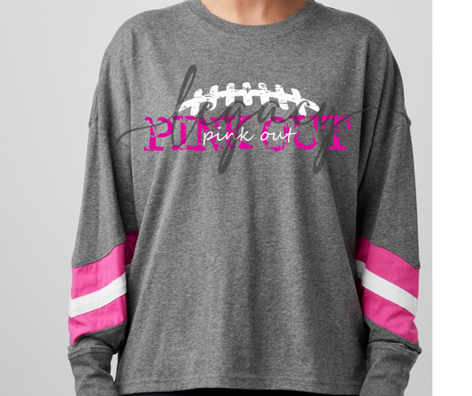 Football Cursive Pink Out Football Long Sleeve Varsity Style Top Ogemaw Browns Falcon Football 2025