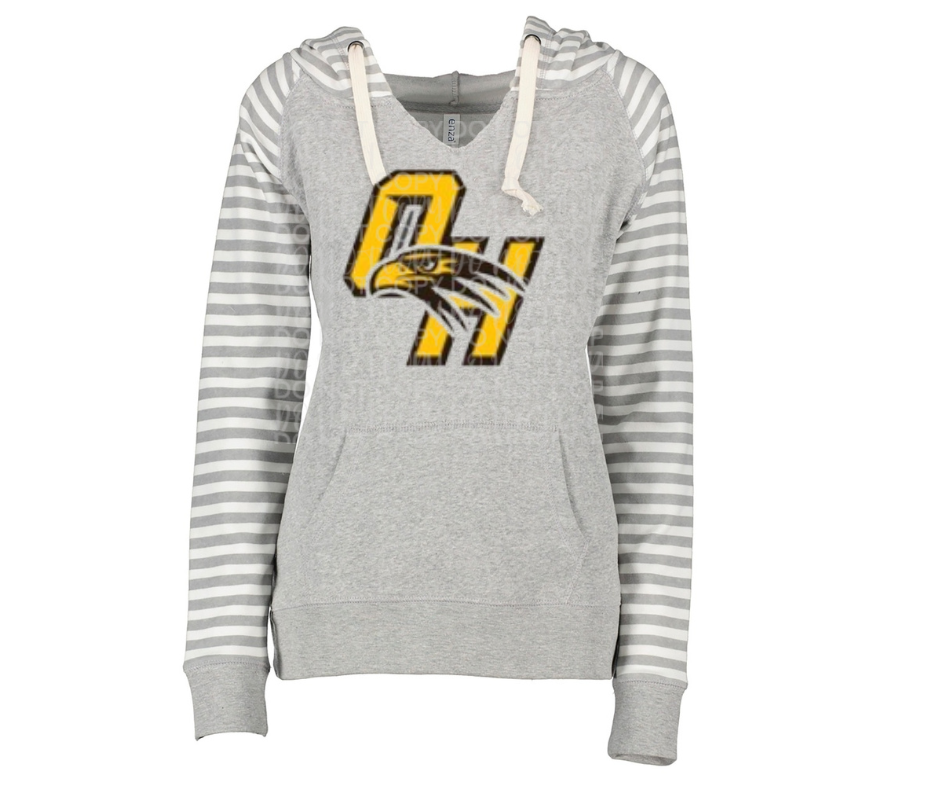OH Falcon Logo Striped Sleeves Hoodie Top Options Ogemaw Falcons 2025