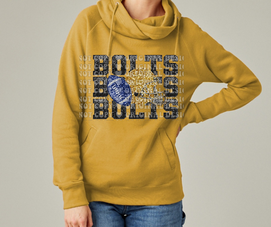 Thunderbolts Stacked Faux Glitter Football Cowl Neck Top Options Mio Thunderbolts 2025