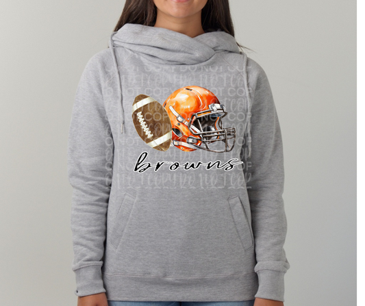 Ogemaw Browns 2025 Football Helmet Cursive Cowl Neck Top Options