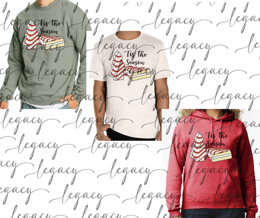 Tis the Season Cake Trees Cotton/Poly Blend Multi Color Top Options Holiday Magic