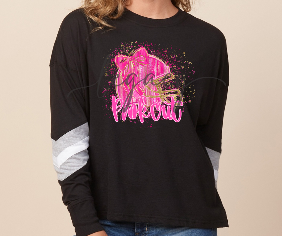 Helmet Pink Out Football Drip Long Sleeve Varsity Style Top Ogemaw Browns Falcon Football 2025