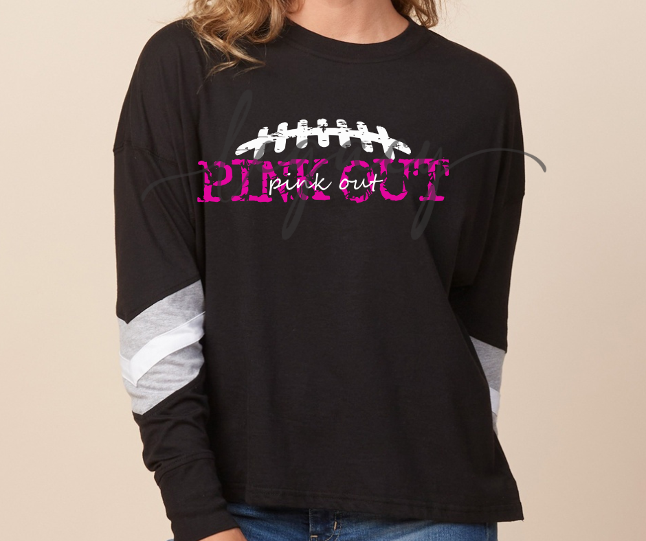 Football Cursive Pink Out Football Long Sleeve Varsity Style Top Ogemaw Browns Falcon Football 2025