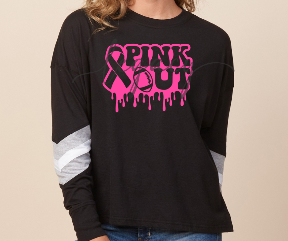 Pink Out Football Drip Long Sleeve Varsity Style Top Ogemaw Browns Falcon Football 2025