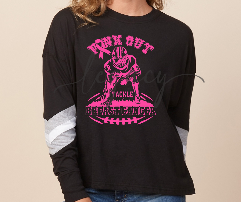 Football Player Pink Out Football Long Sleeve Varsity Style Top Ogemaw Browns Falcon Football 2025