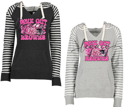 Pink Out Football Pom Helmet Striped Sleeves Hoodie Top Options Ogemaw Browns 2025 Falcon Football