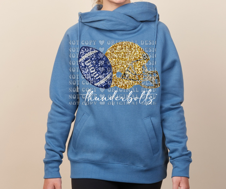 Thunderbolts Faux Glitter Helmet Football Cowl Neck Top Options Mio Thunderbolts 2025