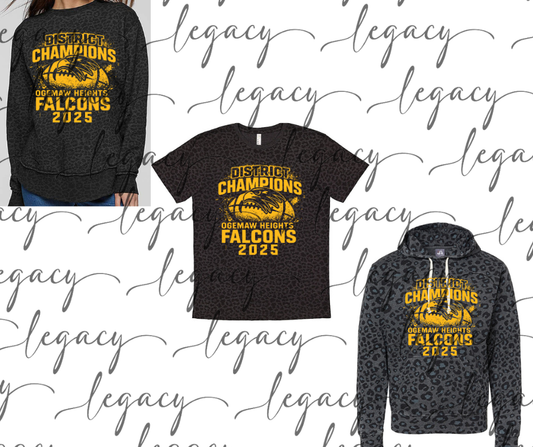 DISTRICT CHAMPS 2025 Falcon Football Black Leopard Women's Top Options