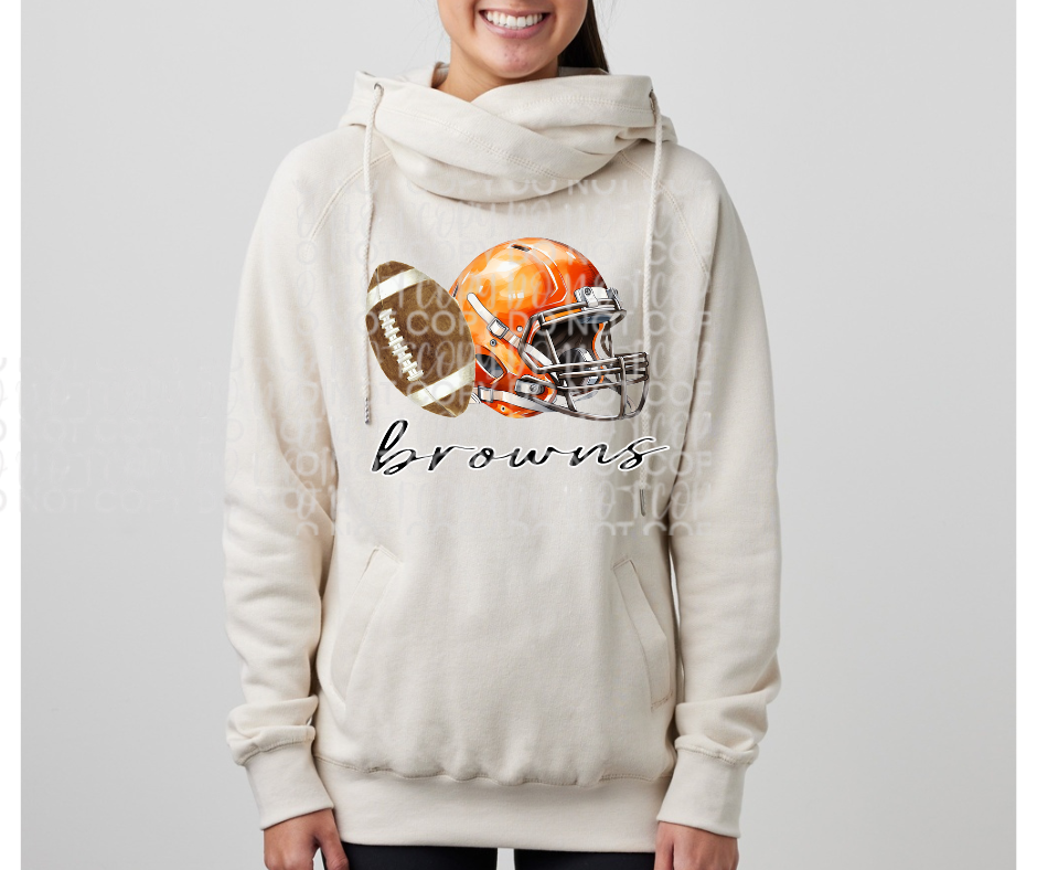 Ogemaw Browns 2025 Football Helmet Cursive Cowl Neck Top Options