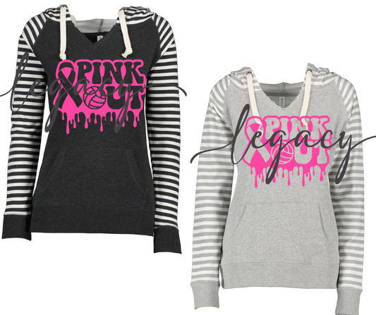 Pink Out Volleyball Drip Striped Sleeves Hoodie Top Options
