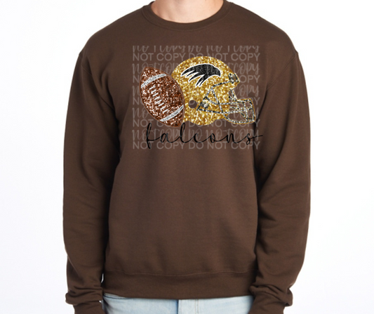 Ogemaw Falcon Football FAUX Glitter Helmet Football Falcon Sports Cotton/Poly Blend Top Options