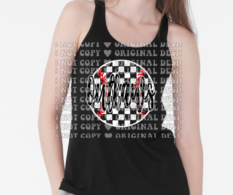Ogemaw Outlaws 2025 Softball Red Black Gray Tank Top Options Checkered Softball Outlaws