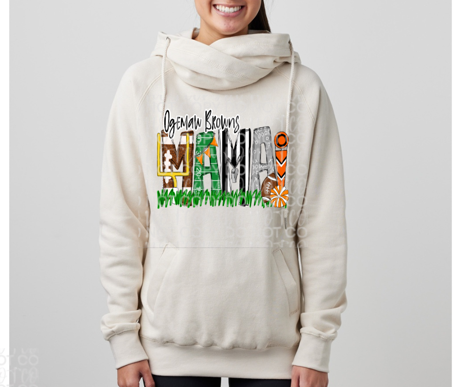 Ogemaw Browns 2025 Mama with optional sleeve detail Cowl Neck Top Options