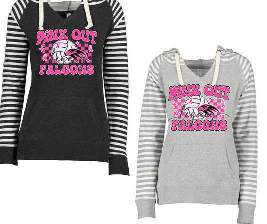 Pink Out Volleyball Falcons Striped Sleeves Hoodie Top Options