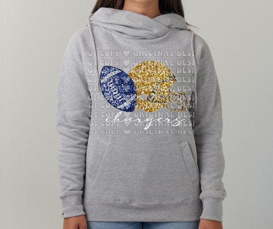 Chargers Faux Glitter Helmet Football Cowl Neck Top Options Mio Chargers 2025