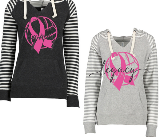Pink Out Volleyball Ribbon  Striped Sleeves Hoodie Top Options