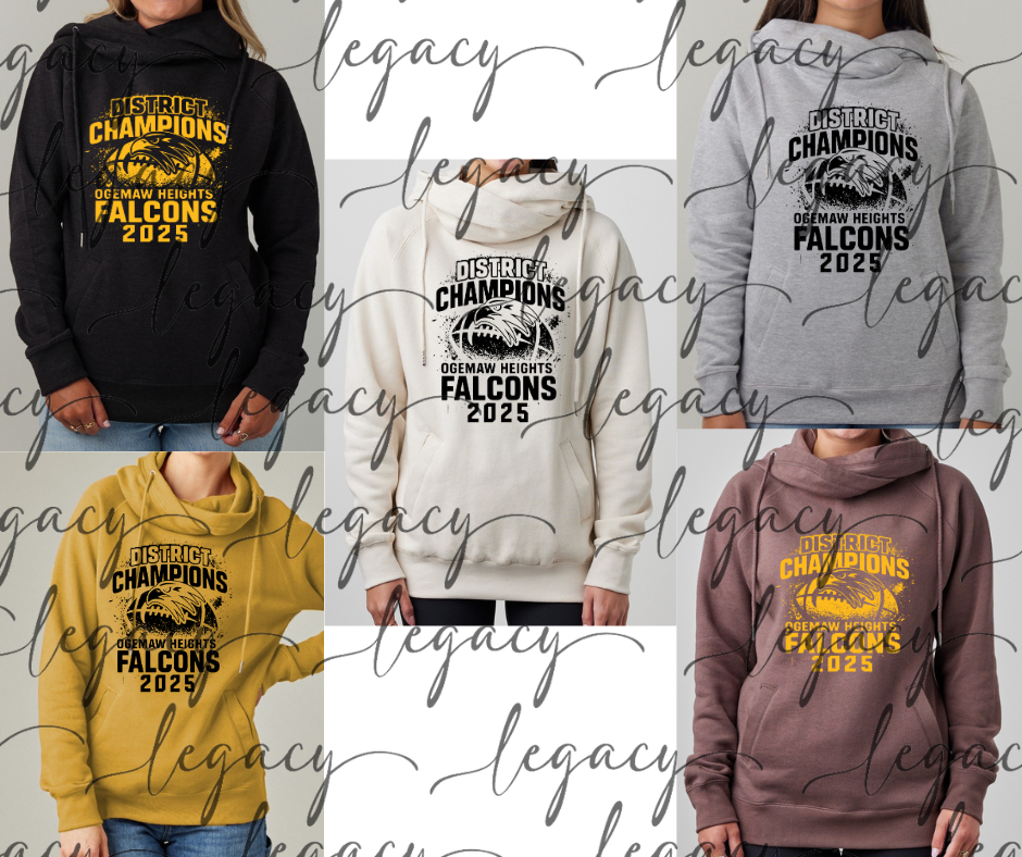 Falcon Football 2025 DISTRICT CHAMPS Cowl Neck Top Options