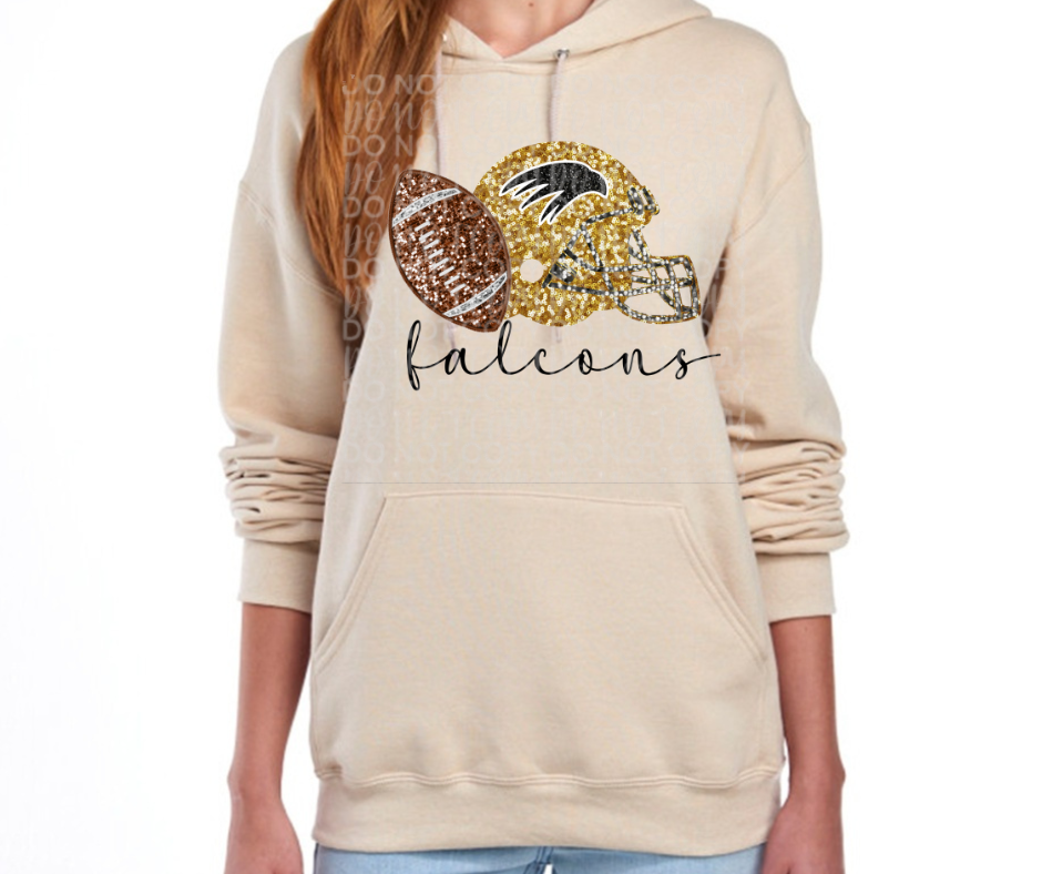 Ogemaw Falcon Football FAUX Glitter Helmet Football Falcon Sports Cotton/Poly Blend Top Options