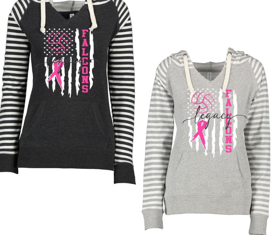 Pink Out Volleyball Falcons Flag Striped Sleeves Hoodie Top Options