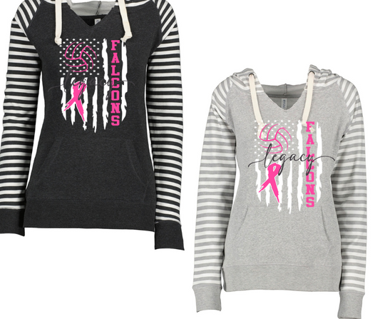 Pink Out Volleyball Falcons Flag Striped Sleeves Hoodie Top Options