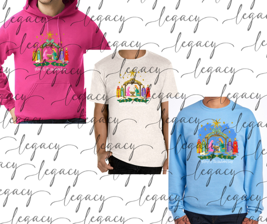 Nativity Scene Cotton/Poly Blend Multi Color Top Options Holiday Magic