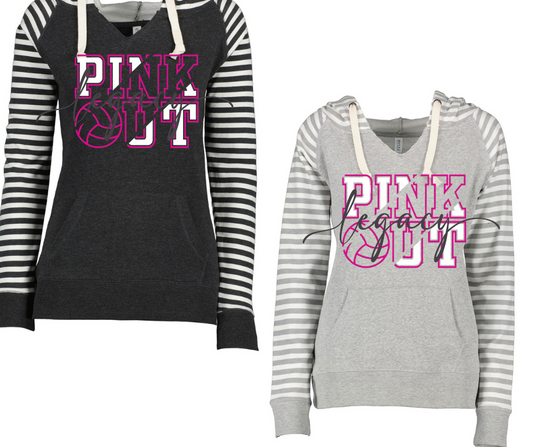 Pink Out Volleyball Striped Sleeves Hoodie Top Options