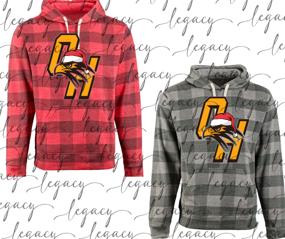 OH Falcon Santa Hat Plaid Hoodie Options Holiday Magic