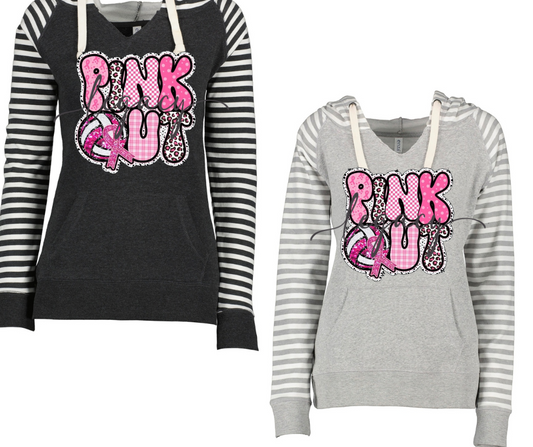 Pink Out Volleyball Leo Striped Sleeves Hoodie Top Options