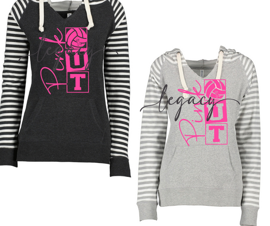 Pink Out Volleyball Stacked Striped Sleeves Hoodie Top Options
