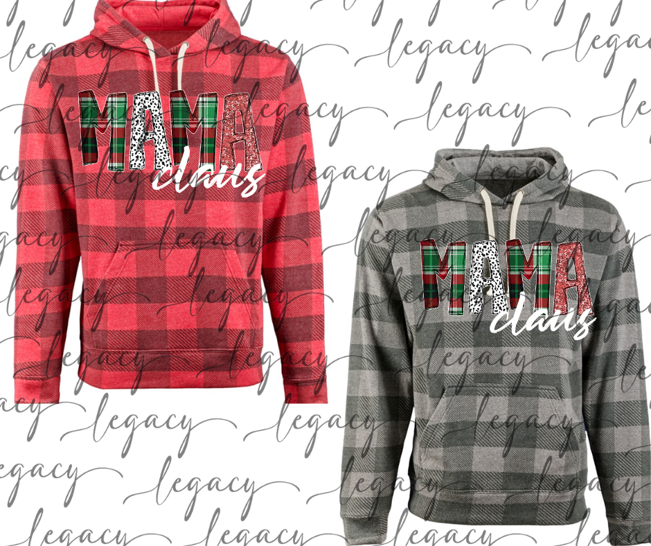 Mama Claus Plaid Hoodie Options Holiday Magic