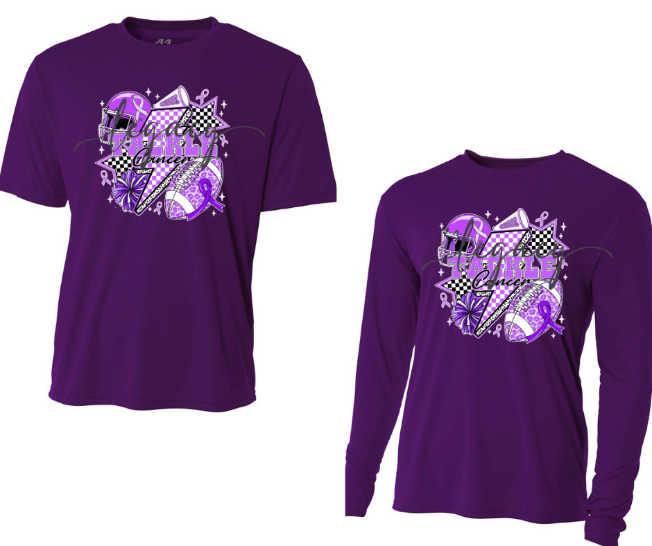 Purple Game Falcon Football Tackle Cancer PURPLE Cotton/Poly Blend & PERFORMANCE Top Options