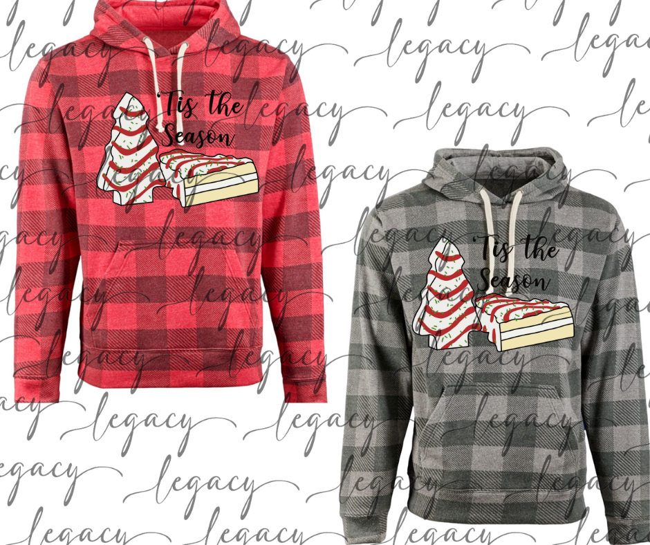 Tis the Season Cake Trees Plaid Hoodie Options Holiday Magic