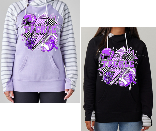 Purple Game Falcon Football Tackle Cancer Double Hood Top Options