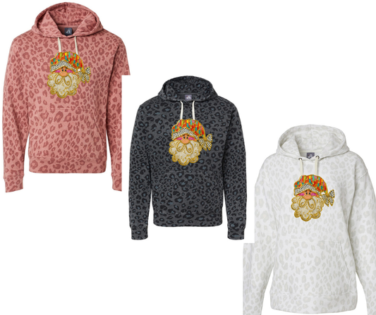 Painted Santa Leopard Women's Hoodie Options Holiday Magic