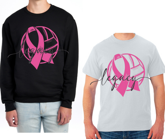 Pink Out Volleyball Ribbon Black & Grey Cotton/Poly Blend Top Options Pink Out