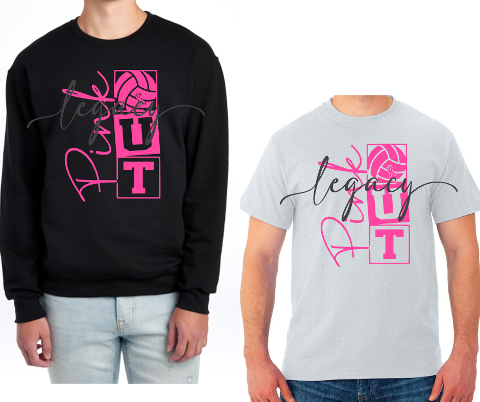 Pink Out Volleyball Stacked Black & Grey Cotton/Poly Blend Top Options Pink Out