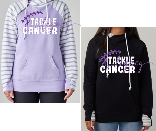 Purple Game Falcon Football Tackle Cancer Ribbon Double Hood Top Options